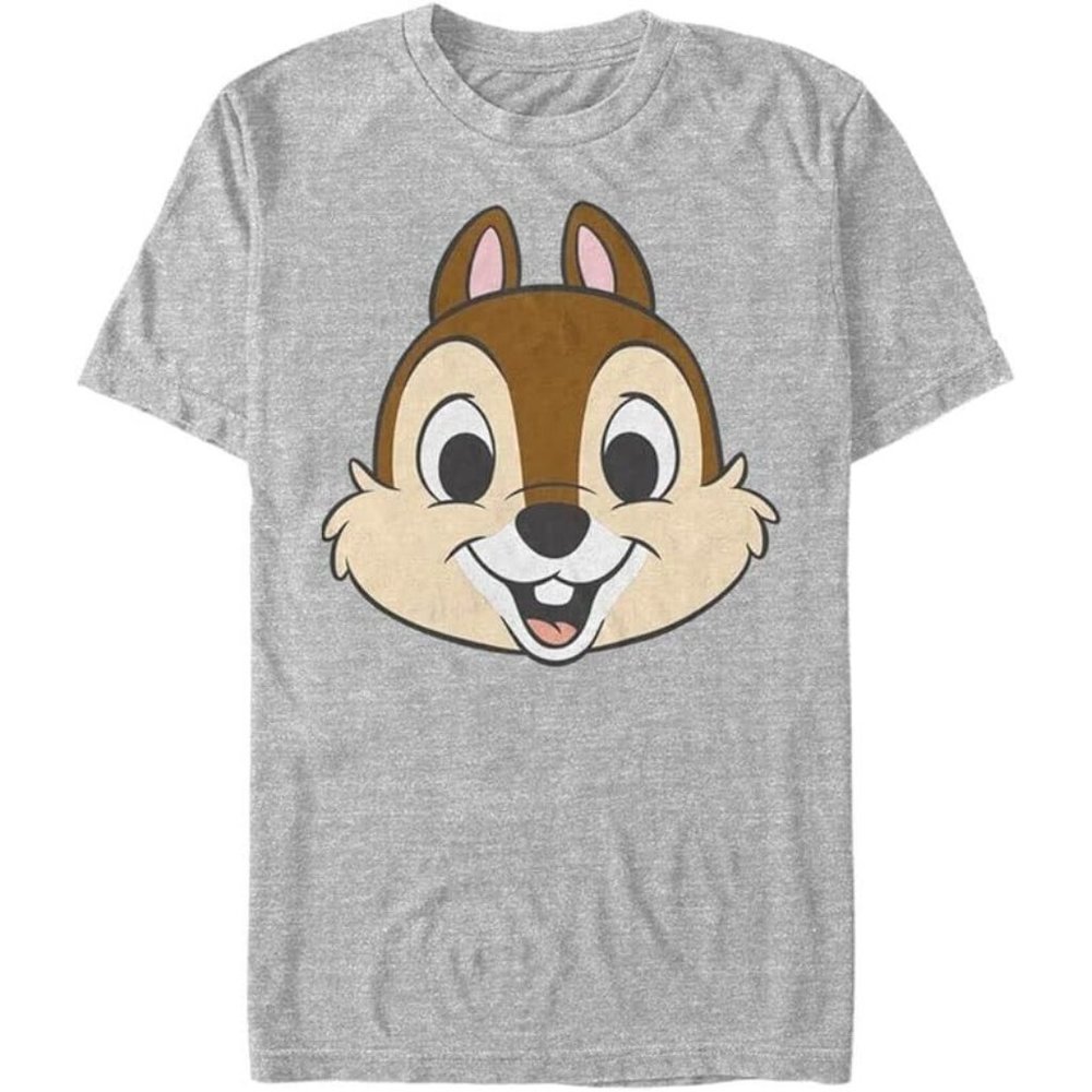 Disney Big & Tall Chip & Dale Chip Big Face Men's Short Sleeve T Shirt Grey 3XL